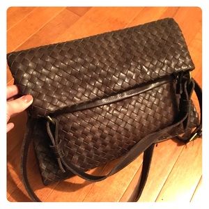 Margot Woven Foldover Leather Crossbody Handbag